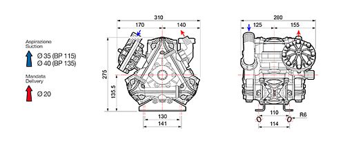 Насос мембранный Comet® серия BP115 (110 л/мин; 20 бар); вал ВОМ 1"3/8