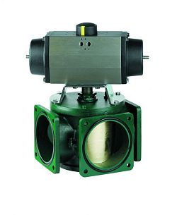 Кран фланцевый трехходовой с пневмоуправлением, 10"