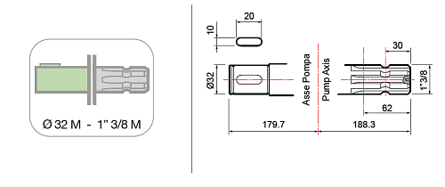Насос мембранный Comet серия APS 121 (115 л/мин; 50 бар); вал d 32 гладкий/шпонка - ВОМ 1” 3/8M