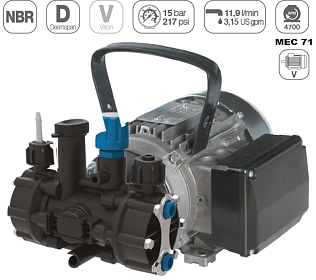 Насос мембранный Comet серия MC 18 (10,7 л/мин; 15 бар) с эл. двигателем MEC71 (220В)