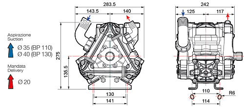 Насос мембранный Comet серия BP110 (110 л/мин; 20 бар); вал ВОМ 1"3/8 DESMOPAN