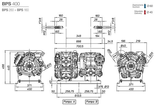 Насос мембранный Comet серия BPS TANDEM (BPS200+BPS200)