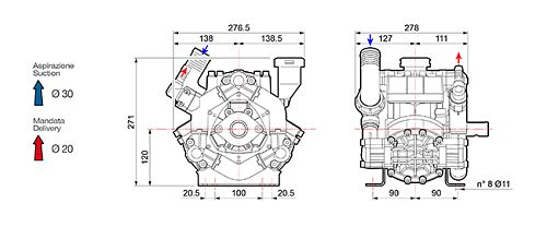 Насос мембранный Comet® серия BP75 (67 л/мин; 20 бар); вал d30 гладкий/шпонка