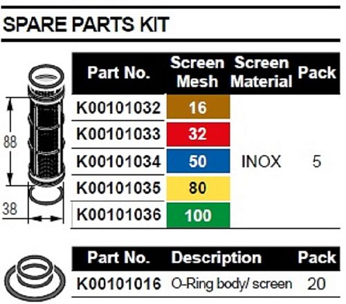 Фильтрующий элемент 88х38/100 меш. (зел.), с кольцами