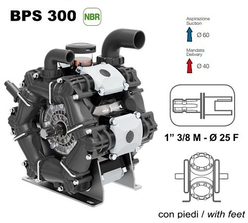Насос мембранный Comet® серия ВPS300 (295 л/мин; 20 бар); ВОМ 1"3/8 - вал d25 внутрен./шпонка