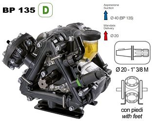 Насос мембранный Comet® серия BP135 D (124 л/мин; 20 бар); вал d20 гладкий/шпонка - ВОМ 1"3/8