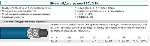 Шланг пищевой синий 2SN12, 300 бар, 150°C, AQUASTRONG
