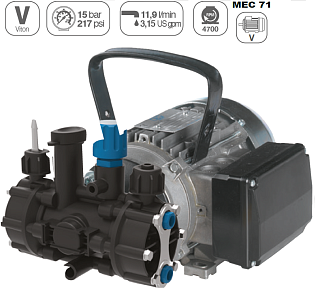 Насос мембранный Comet серия MC 18 (10,7 л/мин; 15 бар) с эл. двигателем MEC71 (220В) ACID