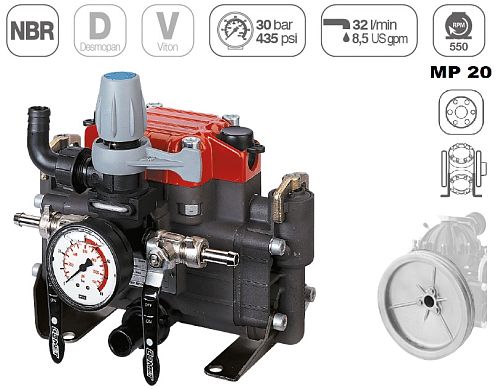 Насос мембранный Comet® серия МР20 (19,5 л/мин; 30 бар) с шкивом d=247