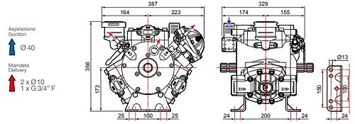 Насос мембранный Comet серия APS 121 S (усиленное крепление) (115 л/мин; 50 бар); вал ВОМ 1"3/8