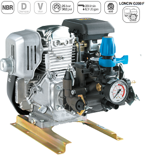 Насос мембранный Comet серия MC 25 (18,5 л/мин;25 бар) с бенз.дв.LONCIN G200F