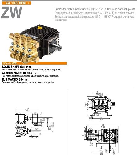 Насос плунжерный высокого давления Comet ZW 4030 S (15/207) 1450 об./мин. 85 C° вал 24мм
