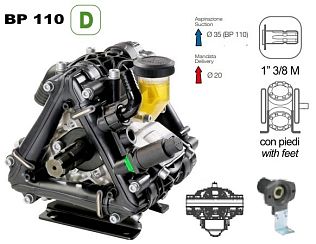 Насос мембранный Comet серия BP110 D (110 л/мин; 20 бар); гидрокомпенсатор; фланец под гидромотор