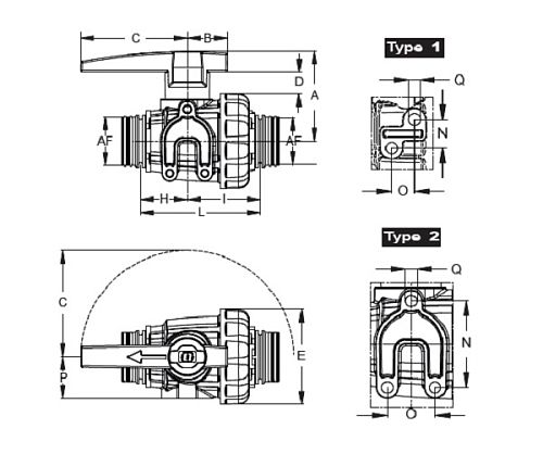 Кран 2х ходовой AF7; тип ручки LC; крепление TYPE 2; поток ON/OFF