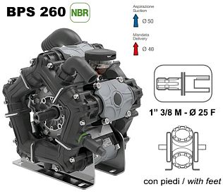 Насос мембранный Comet серия BPS260 NBR40 (249 л/мин; 20 бар); ВОМ 1"3/8 - вал d25 внутрен./шпонка 