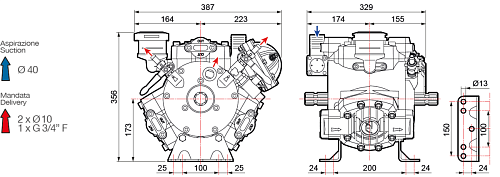 Насос мембранный Comet серия APS 121 (115 л/мин; 50 бар); вал d 32 гладкий/шпонка - ВОМ 1” 3/8M