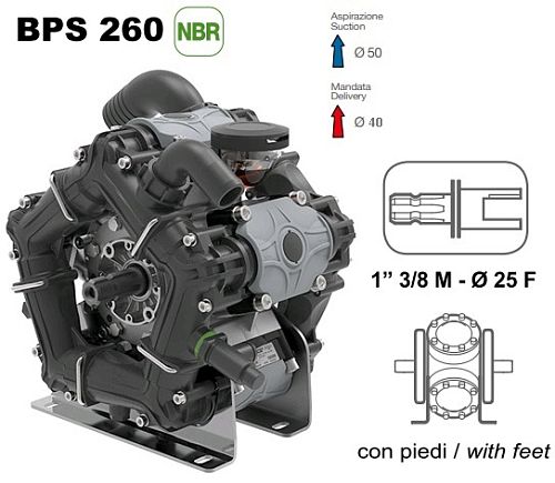 Насос мембранный Comet® серия ВPS260 NBR40 (249 л/мин; 20 бар); ВОМ 1"3/8 - вал d25 внутрен./шпонка
