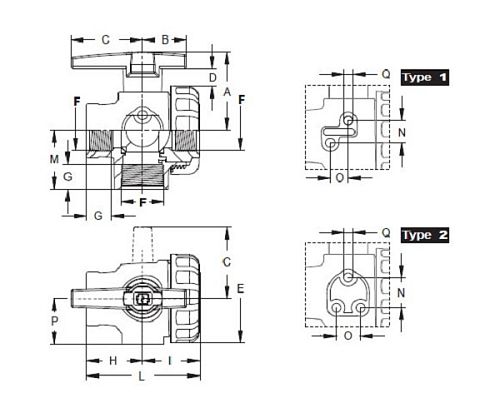 Кран 3х ходовой; тип ручки LC; крепление TYPE 1; вх.-вых.1"1/4"