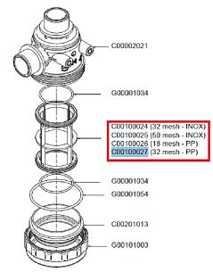 Фильтрующий элемент 32 меш, красн.(PP)