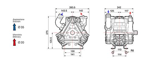Насос мембранный Comet серия BP130 D (124 л/мин; 20 бар); вал ВОМ 1"3/8