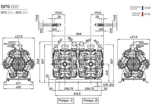 Насос мембранный Comet серия ВPS TANDEM (BPS260+BPS260)