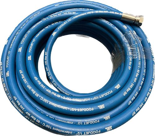 Шланг синий обрезиненный для пищевой промышленности DN12, 80 бар, 150 °C, AQUAFOAM Foodjet  