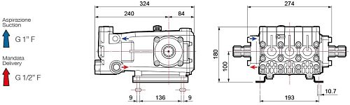 Насос трехплунжерный Comet серия YA 65 (55 л/мин; 50 бар) 1"3/8 M 1"3/8 M