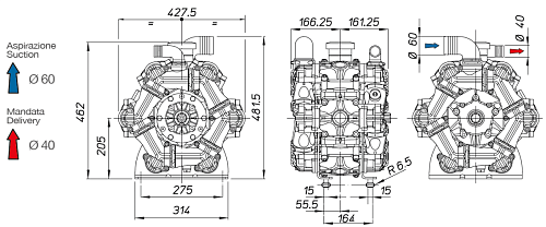 Насос мембранный Comet серия BPS300 D (295 л/мин; 20 бар); вал ВОМ 1"3/8