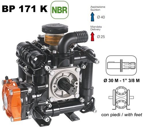 Насос мембранный Comet® серия BP171 (162 л/мин; 20 бар); вал d30 гладкий/шпонка - ВОМ 1"3/8