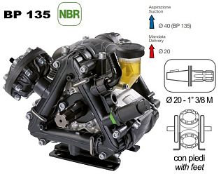 Насос мембранный Comet серия BP135 (124 л/мин; 20 бар); вал d20 гладкий/шпонка - ВОМ 1"3/8