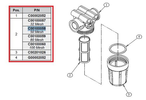 Фильтрующий элемент 50 меш, син.