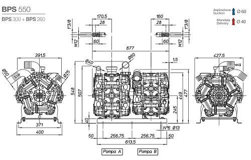 Насос мембранный Comet серия ВPS TANDEM (BPS260+BPS260)