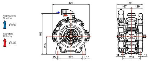 Насос мембранный Comet серия BP300 (295 л/мин; 20 бар); вал d32 внутрен./шпонка - ВОМ 1"3/8