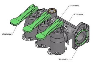 Блок распределитель с модульными кранами: 3 крана
