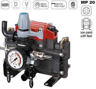 Насос мембранный Comet серия MP20 (19,5 л/мин; 30 бар)