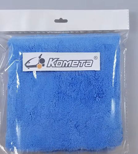 Микрофибра, махровая, голубая 40х40, 450 gsm, с логотипом, в упаковке(140 короб)