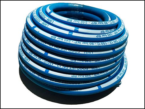 Шланг синий обрезиненный для пищевой промышленности DN12, 80 бар, 150 °C, Foodjet 