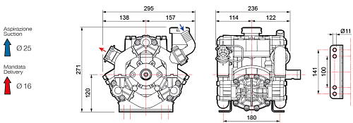 Насос мембранный Comet® серия MTP P36/15 (32,4 л/мин; 15 бар) с эл. дв. 1,5 кВт 220В