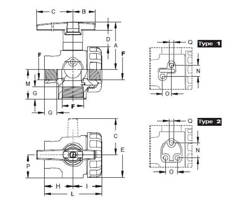 Кран 3х ходовой; тип ручки LL; крепление TYPE 1; вх.-вых.1" (ВЫСОКАЯ РУЧКА)