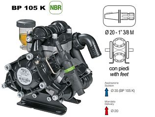 Насос мембранный Comet серия BP105 (104 л/мин; 20 бар); вал d20 гладкий/шпонка - ВОМ 1"3/8