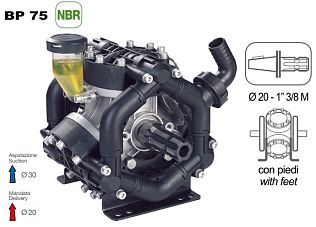 Насос мембранный Comet серия BP75 (67 л/мин; 20 бар); вал d20 гладкий/шпонка - ВОМ 1"3/8