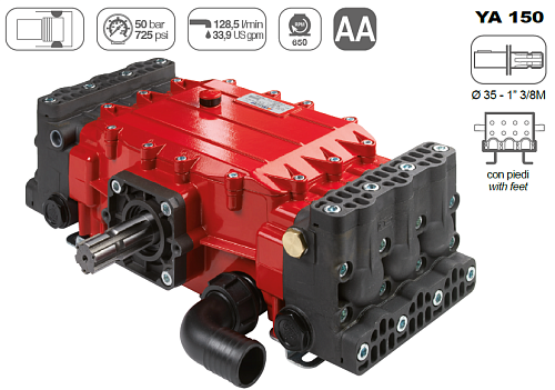 Насос шести плунжерный Comet серия YA 150 (136 л/мин; 50 бар); вал 35 шпонка - вал 1"3/8 шлиц