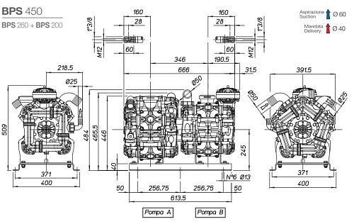 Насос мембранный Comet серия ВPS TANDEM (BPS260+BPS260)