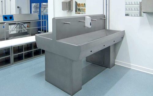 Раковина EWG-3K-D напольная на 6 постов с механическим включением, нерж. сталь, двусторонняя 