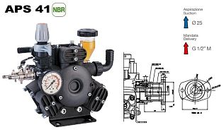 Насос мембранный Comet серия APS 41 (39 л/мин; 40 бар); фланец под гидромотор (вн.вал d25/шпонка)